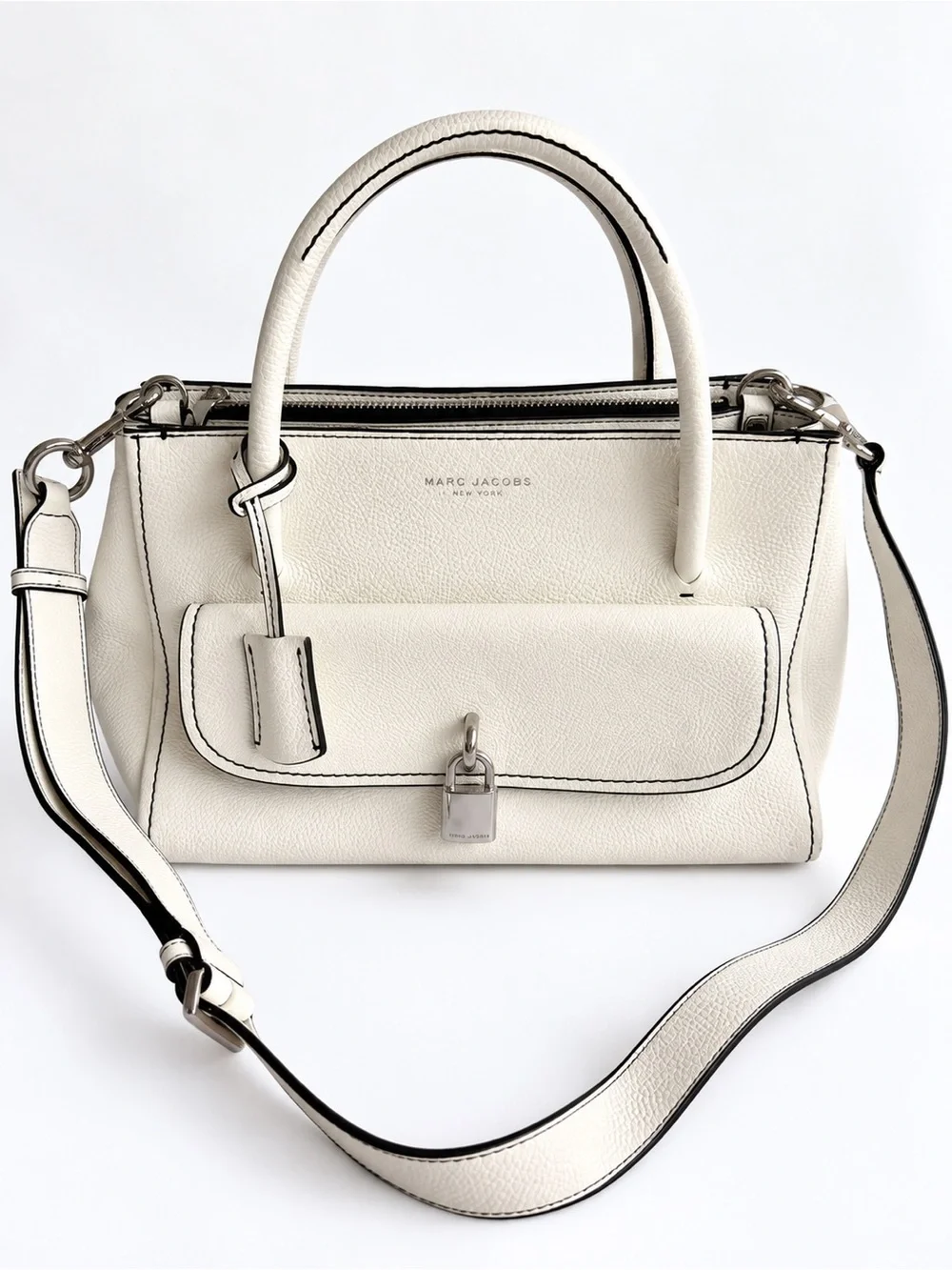Marc Jacobs Lock That Leather Tote Star White Satchel + Shoulder Strap